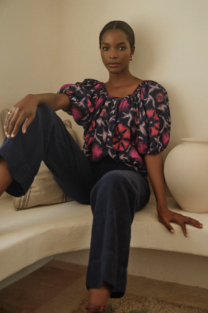 EDLIN PRINTED SILK COTTON VOILE TOP