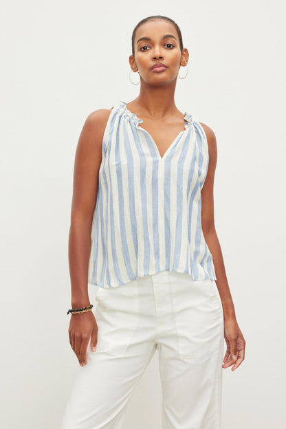 ERICA STRIPED LINEN TANK TOP