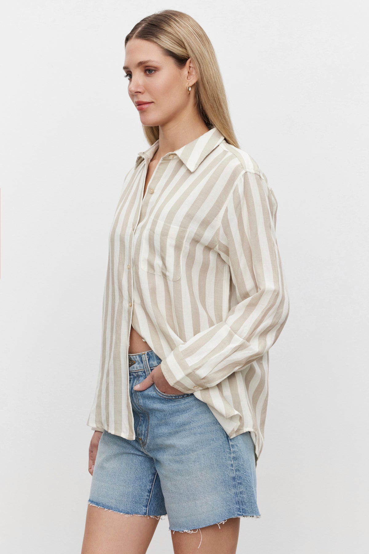 HARLOW STRIPED LINEN BUTTON-UP SHIRT