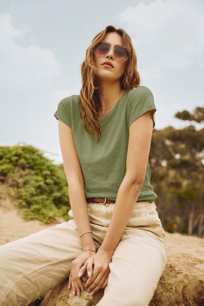 ODELIA COTTON SLUB CREW NECK TEE