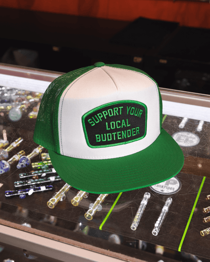 Support Your Local Budtender Flat Bill Trucker Snapback - Green