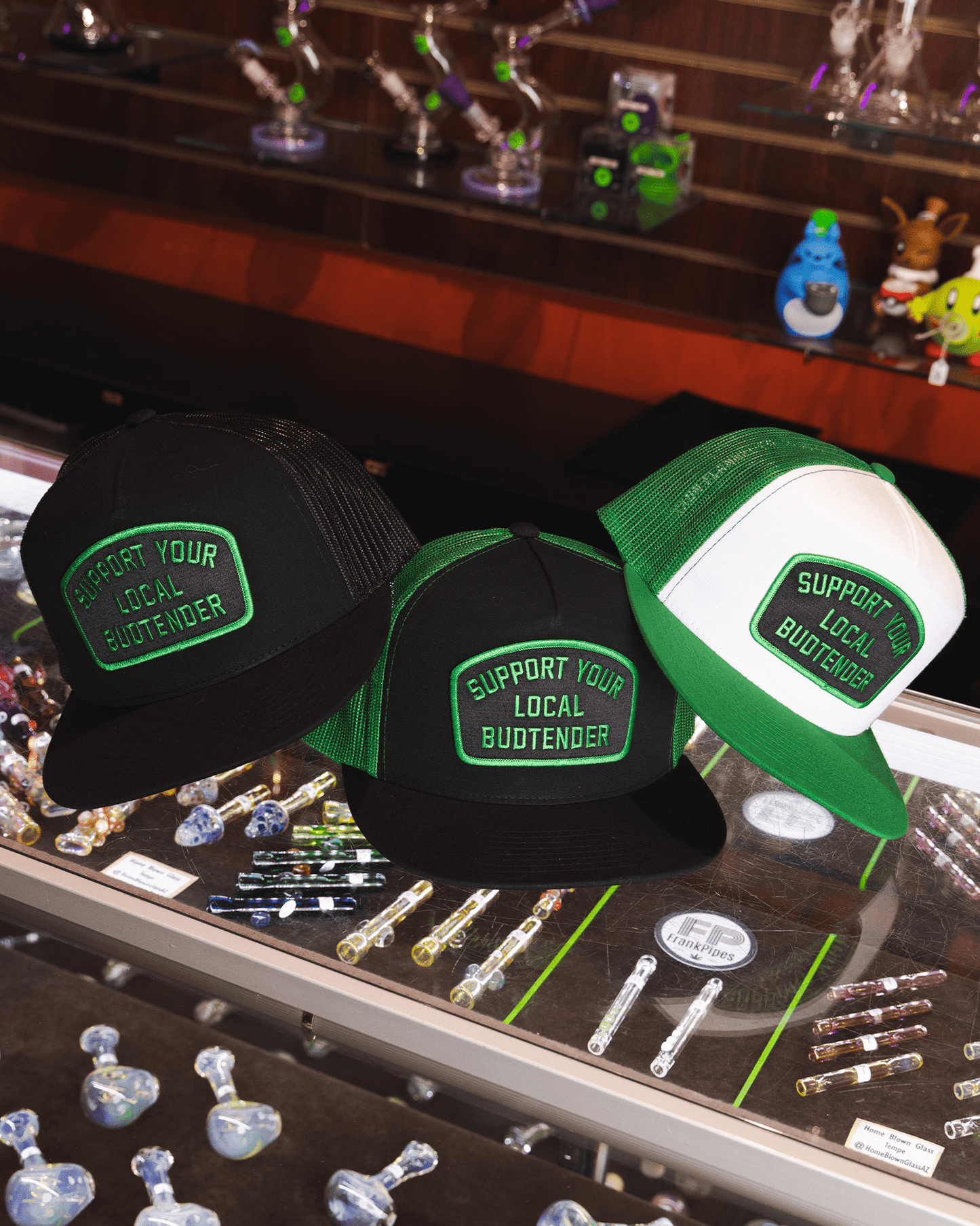 Support Your Local Budtender Flat Bill Trucker Snapback - Green