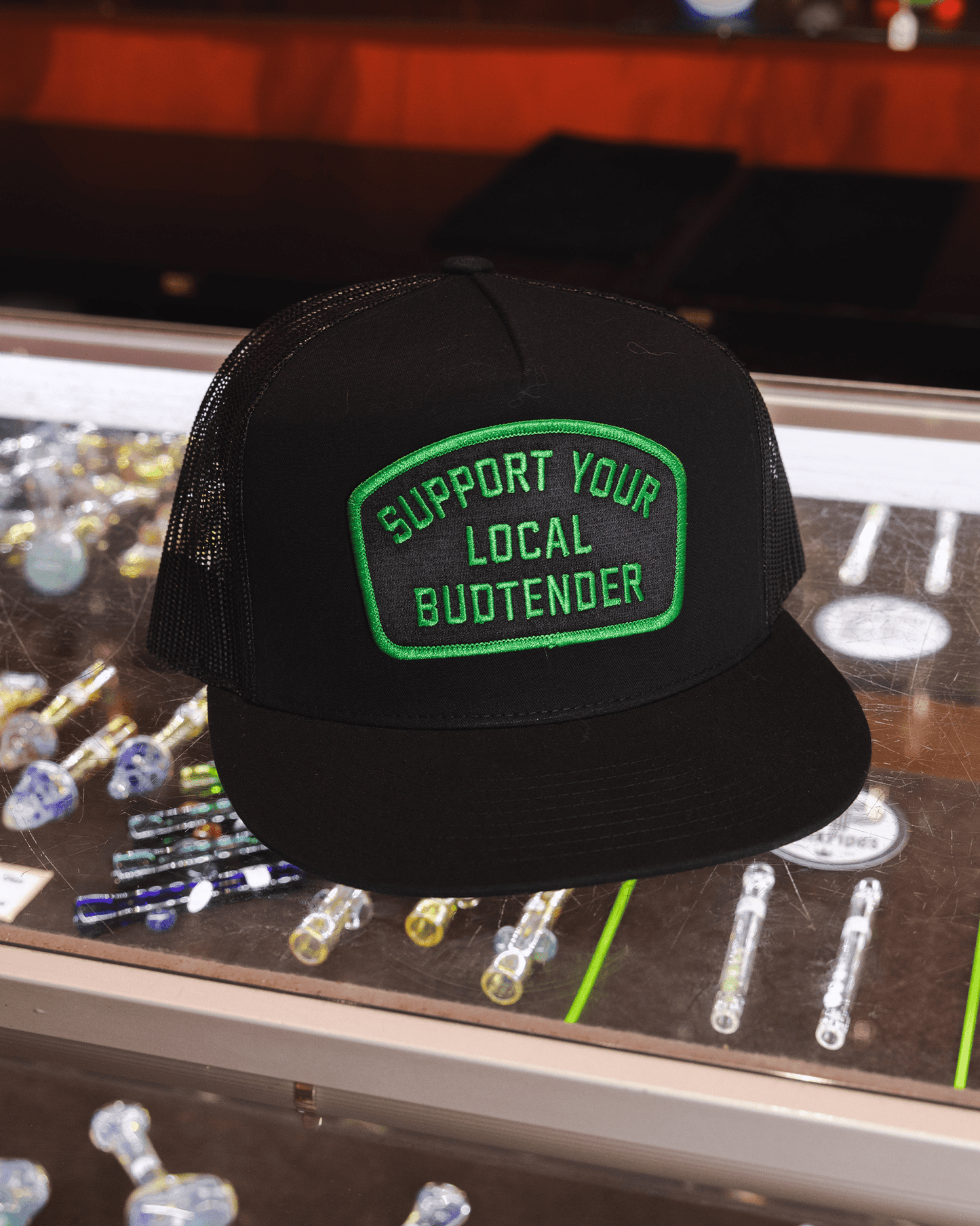 Support Your Local Budtender Flat Bill Trucker Snapback - Green