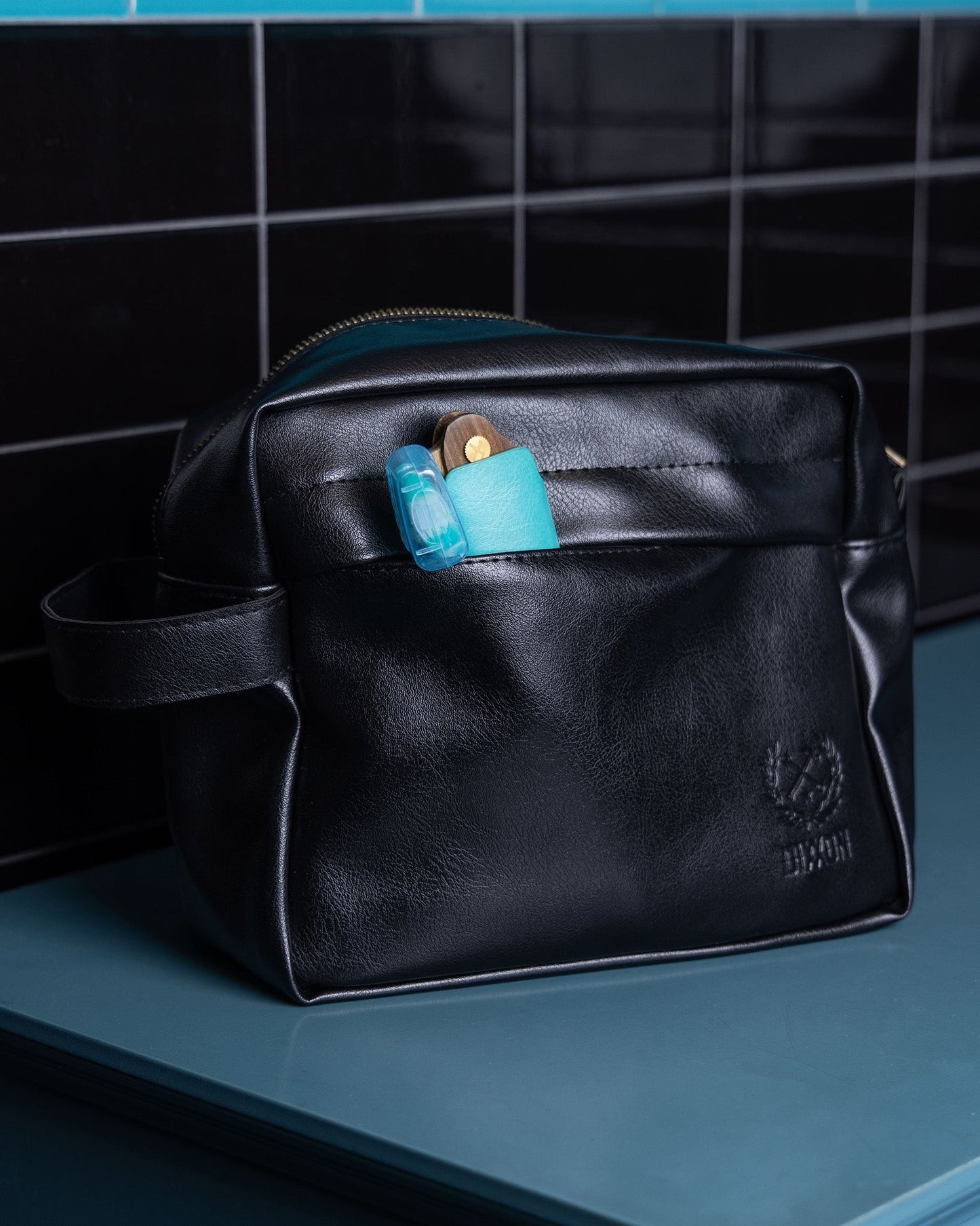 Toiletry Bag - Black Leather