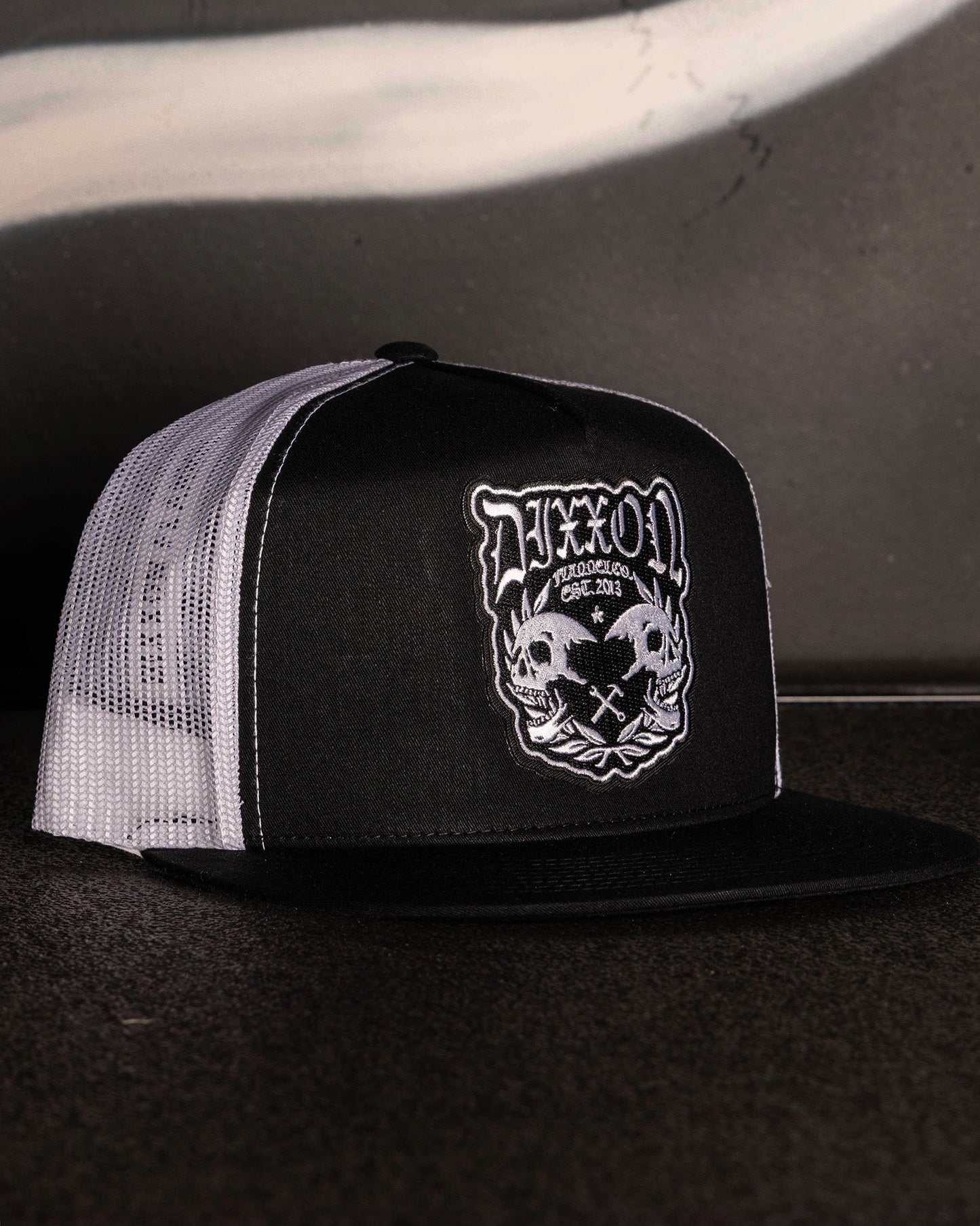 Two Faced Flat Bill Trucker Snapback - White & Black