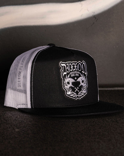 Two Faced Flat Bill Trucker Snapback - White & Black