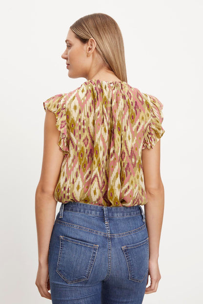 ADARA PRINTED FLUTTER SLEEVE TOP