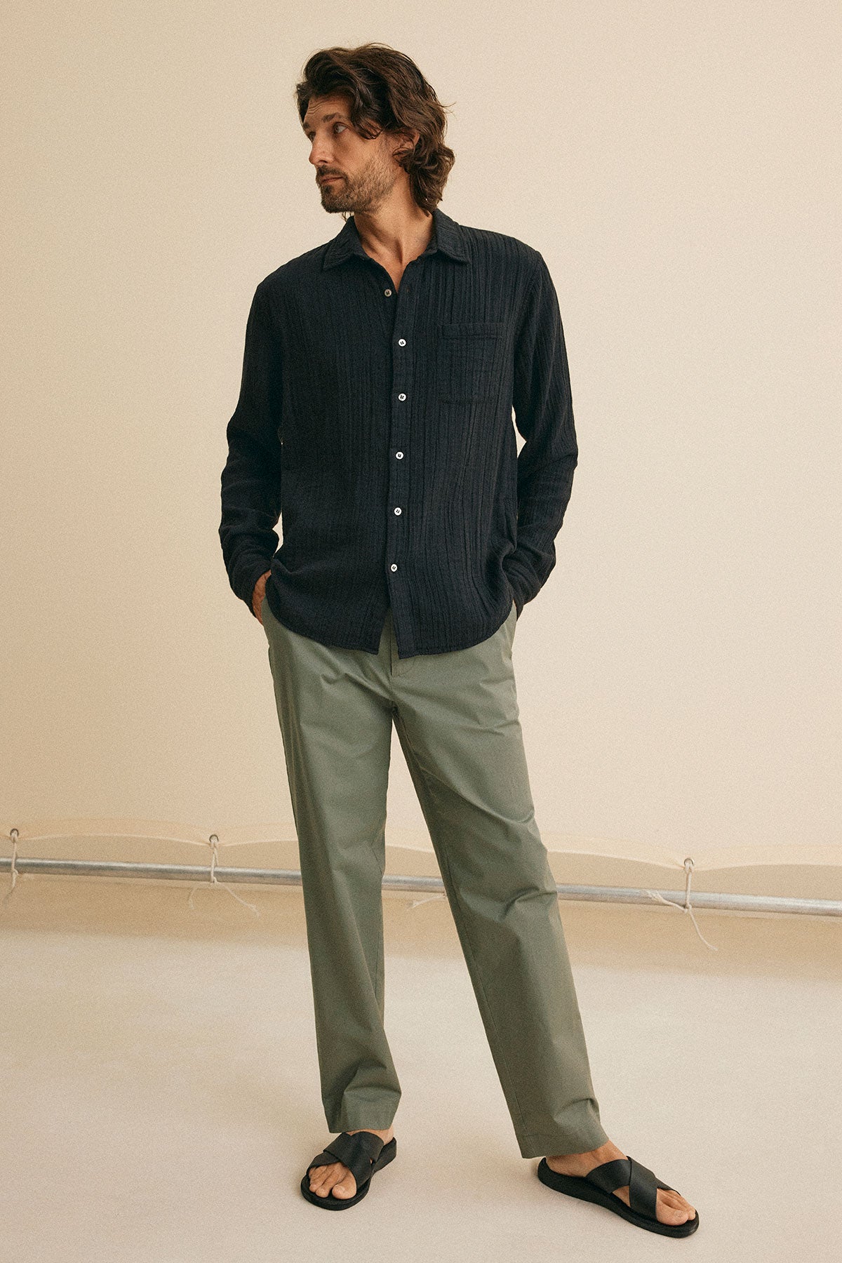 ELTON COTTON GAUZE BUTTON-UP SHIRT