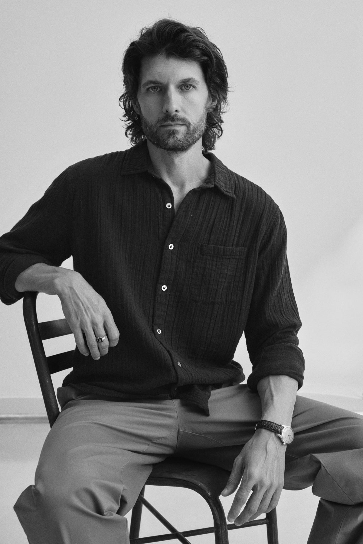 ELTON COTTON GAUZE BUTTON-UP SHIRT