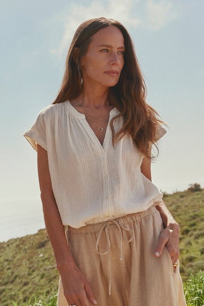 PAMELA COTTON GAUZE BUTTON-UP TOP