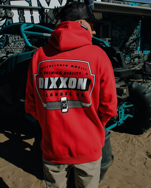 Black & White Grille Zip Up Hoodie - Red