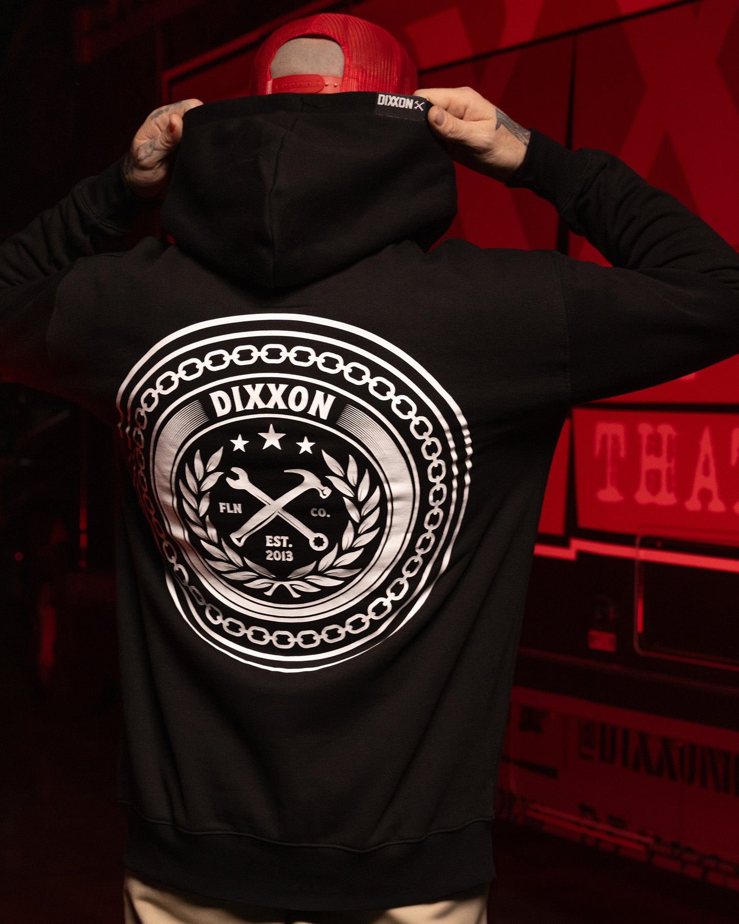 White Chain Badge Zip Up Hoodie - Black