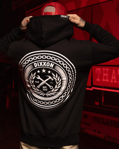 White Chain Badge Zip Up Hoodie - Black