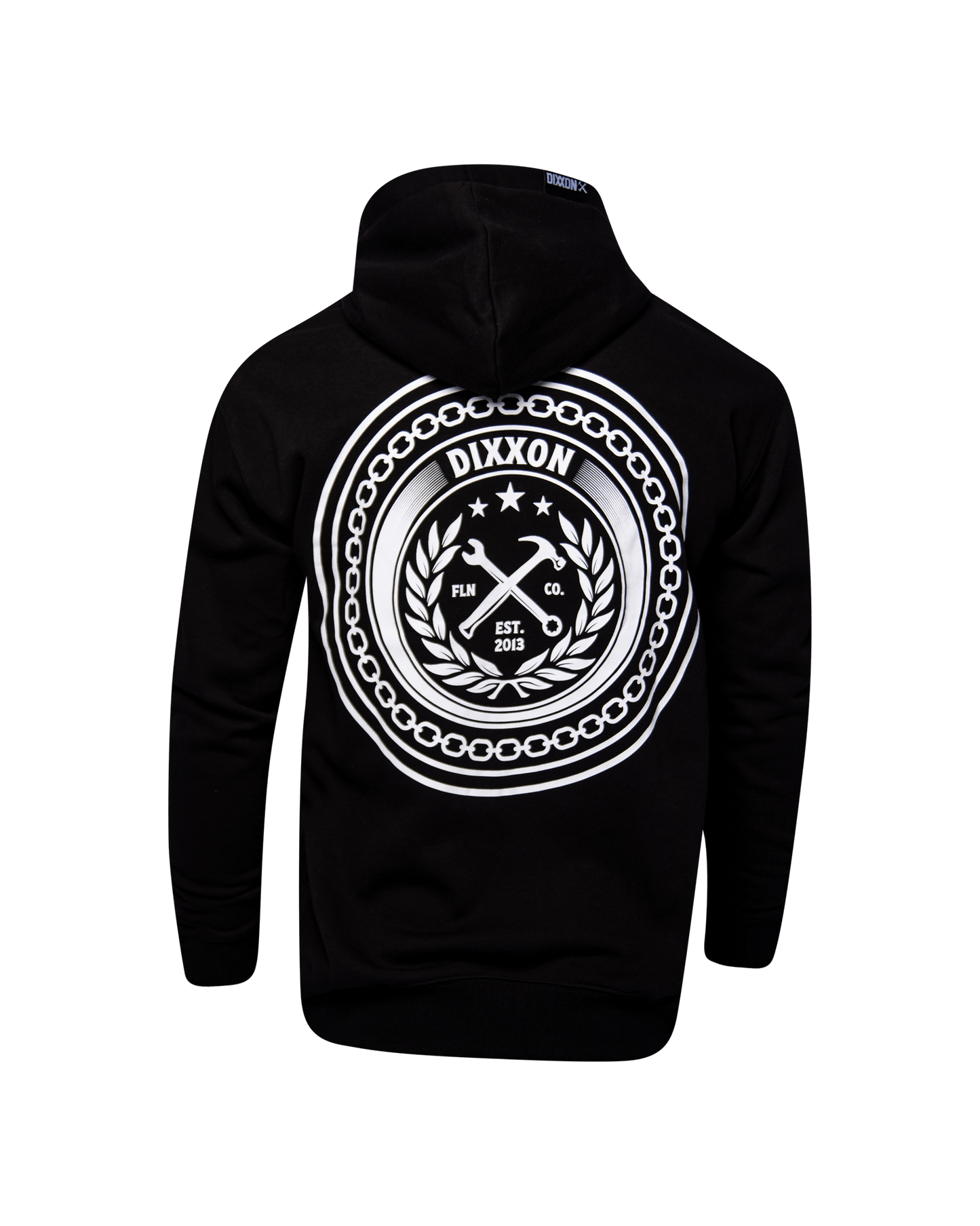 White Chain Badge Zip Up Hoodie - Black