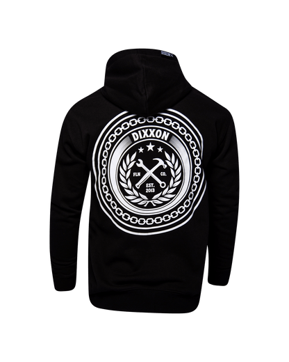 White Chain Badge Zip Up Hoodie - Black