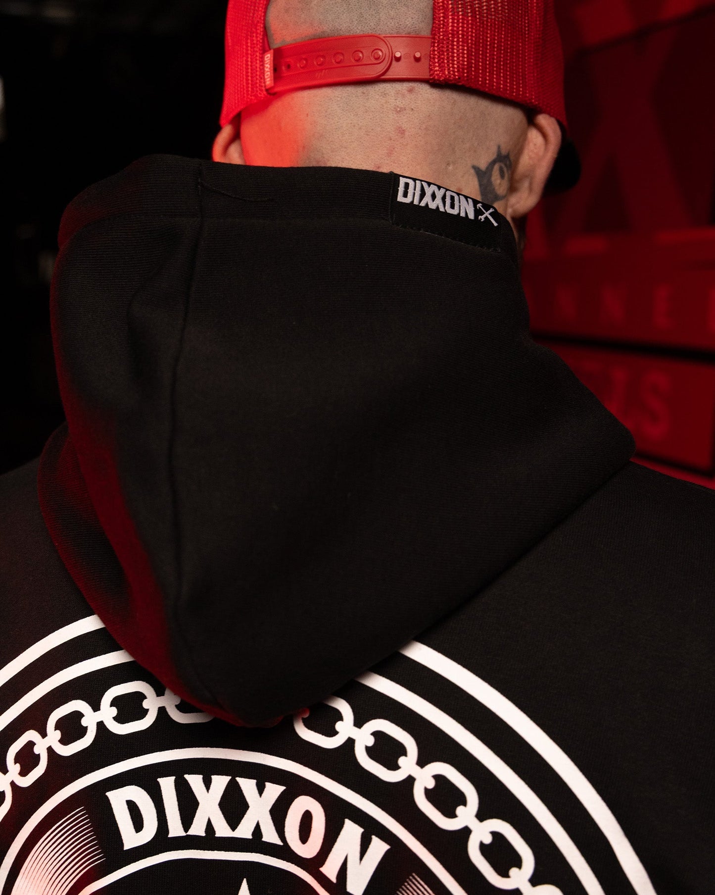 White Chain Badge Zip Up Hoodie - Black