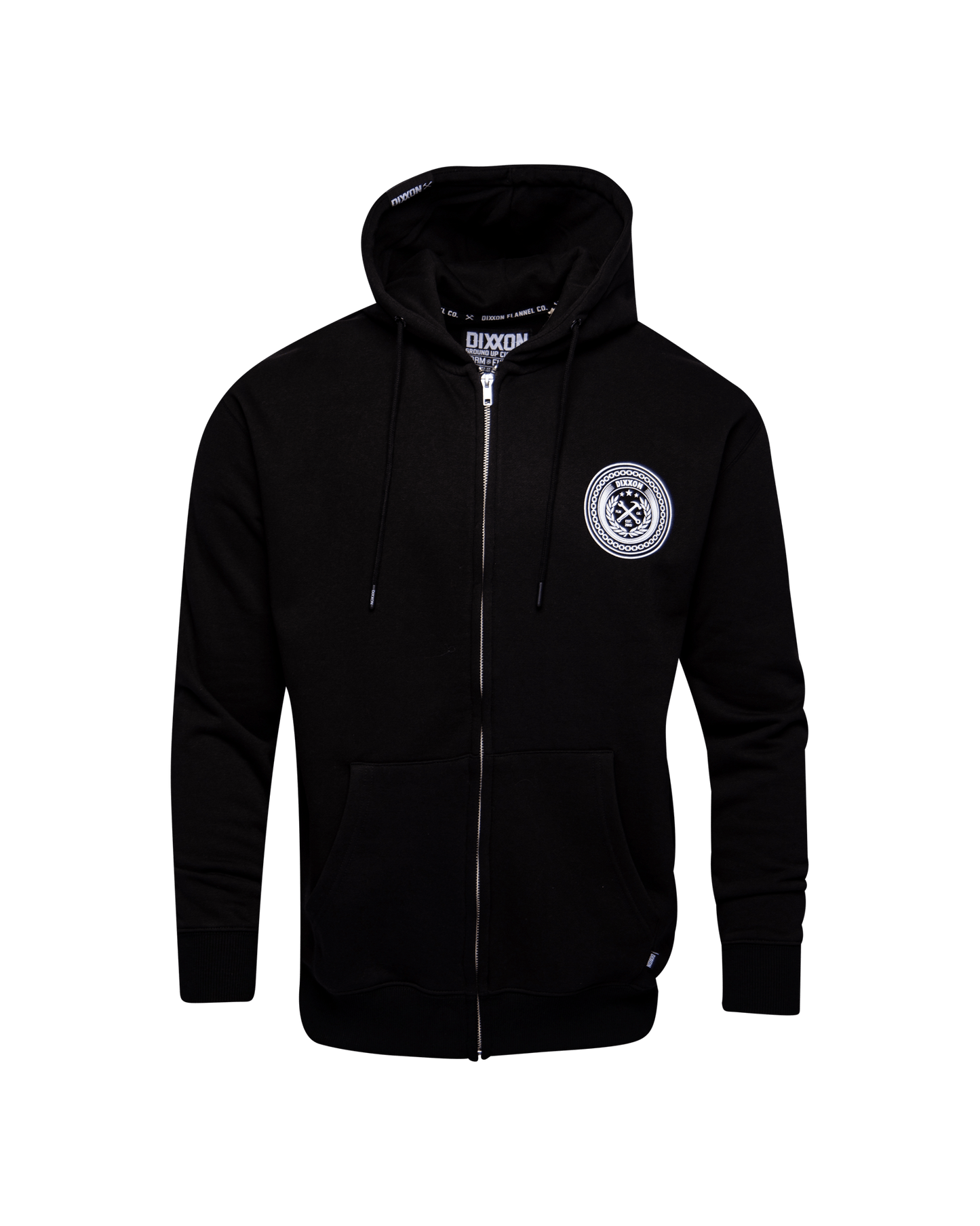 White Chain Badge Zip Up Hoodie - Black