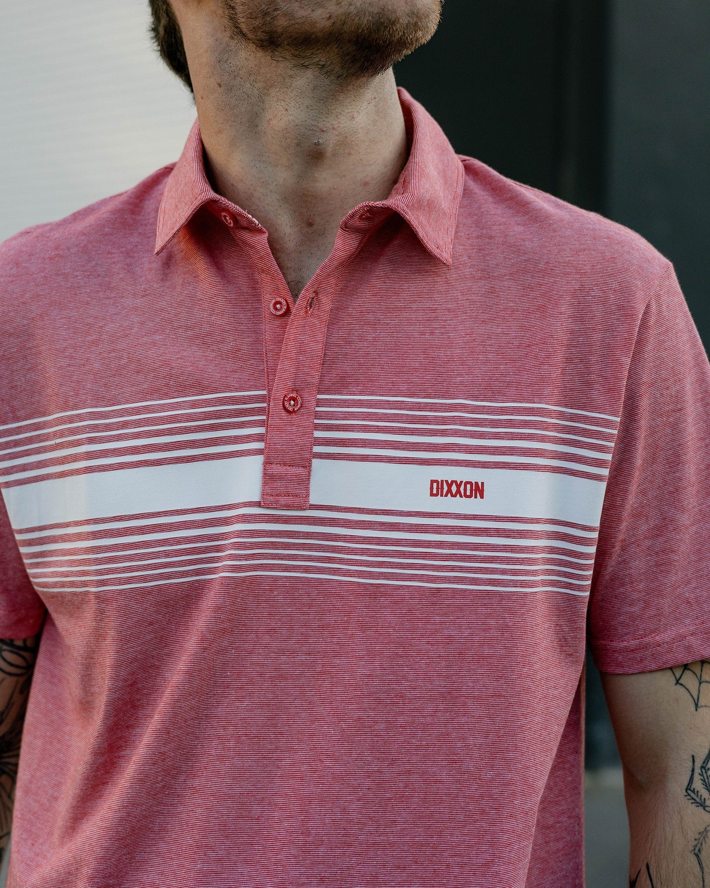 White Stripe Premium Polo - Heathered Red