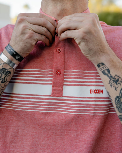 White Stripe Premium Polo - Heathered Red