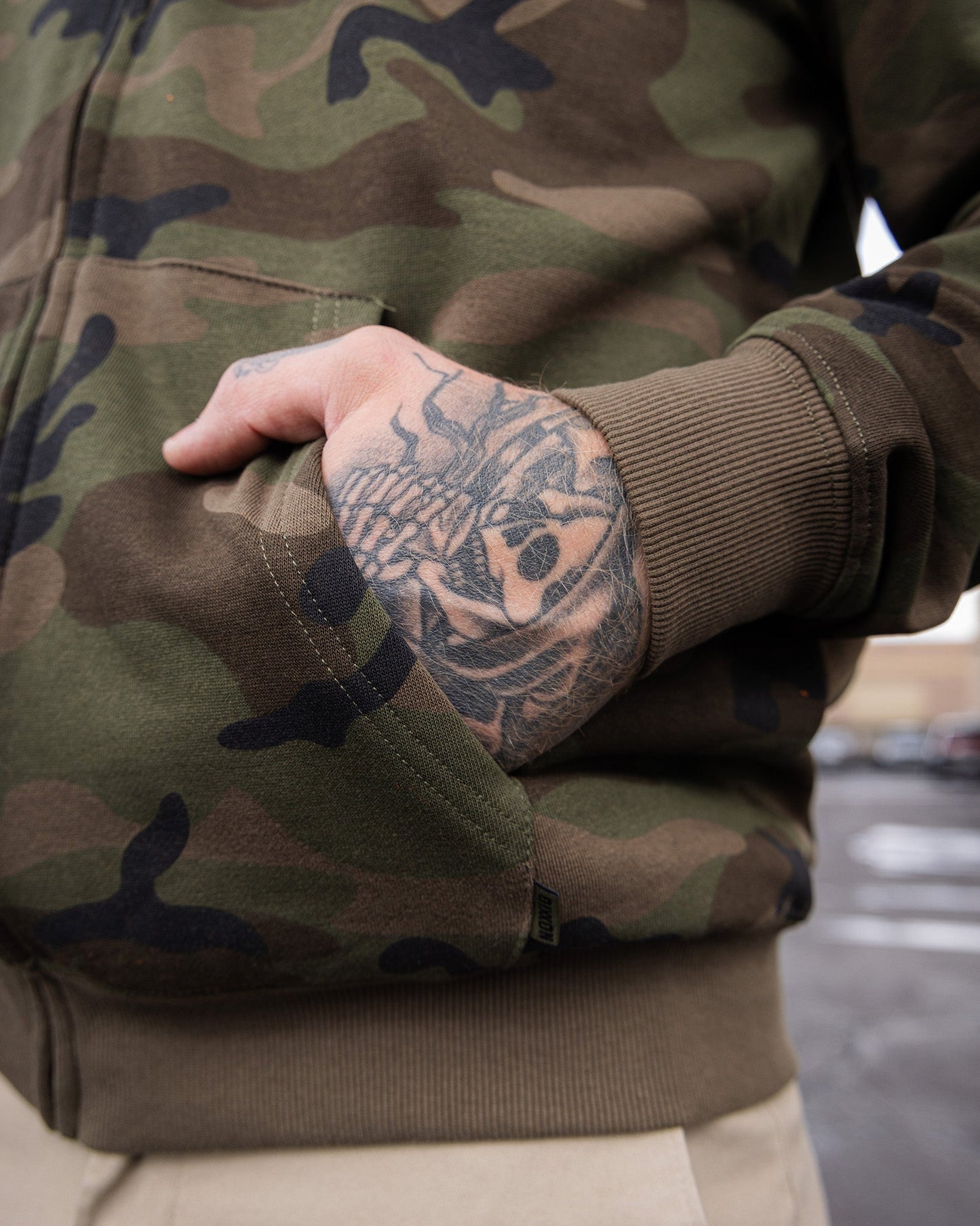 White Work Hard Badge Zip Up - Camo