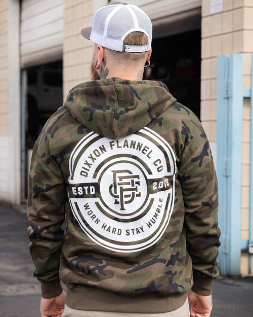White Work Hard Badge Zip Up - Camo
