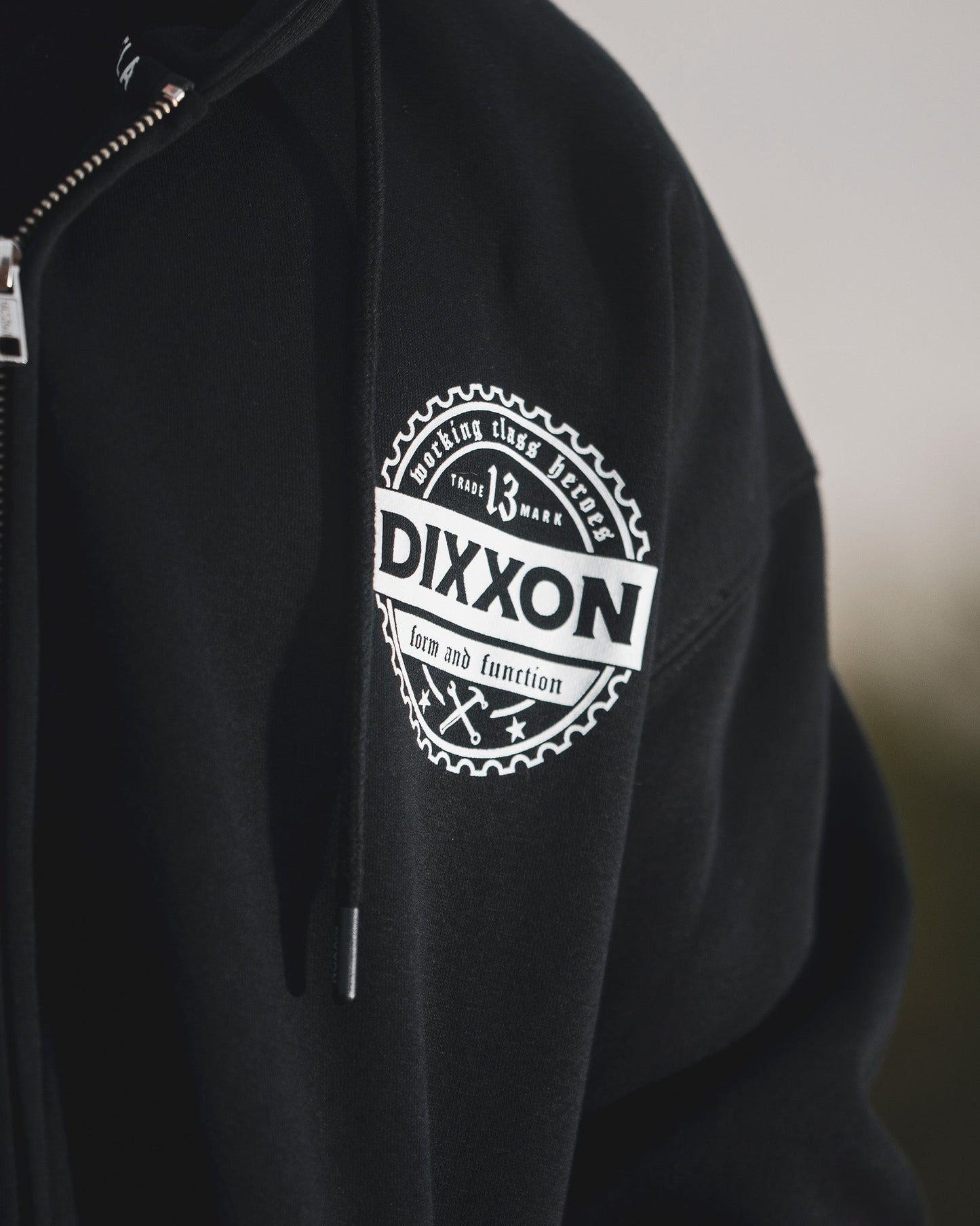 White Working Class Gear Zip Up Hoodie - Black