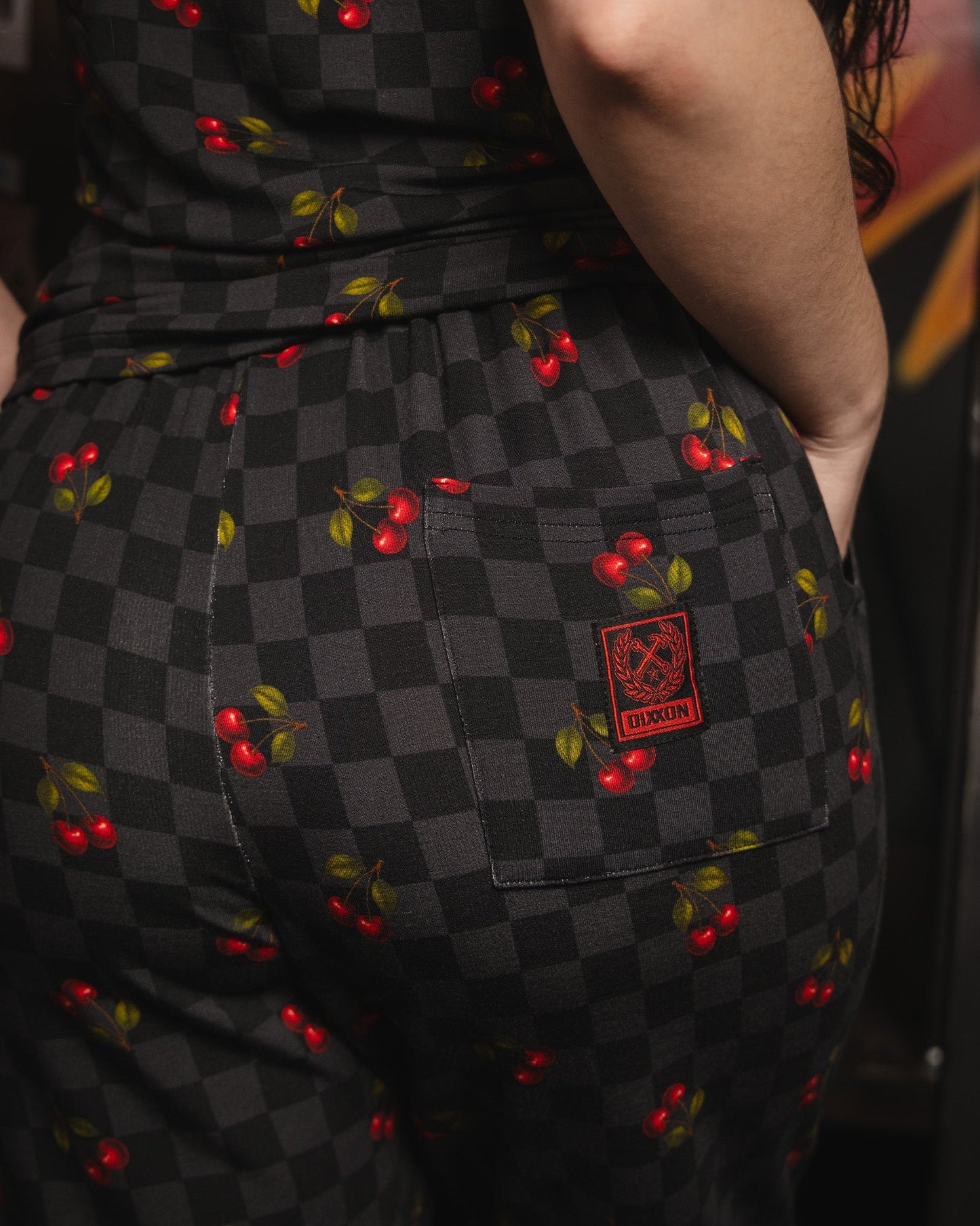Women's Black Checkered and Cherry Pajama Pants