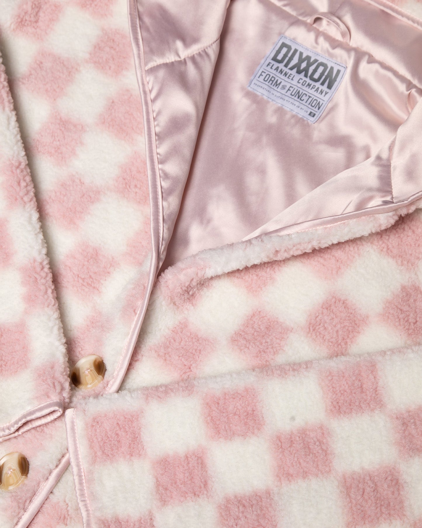 Women's Checkered Sherpa Cardigan - Pink & Cream