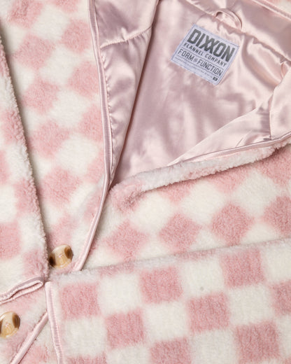 Women's Checkered Sherpa Cardigan - Pink & Cream
