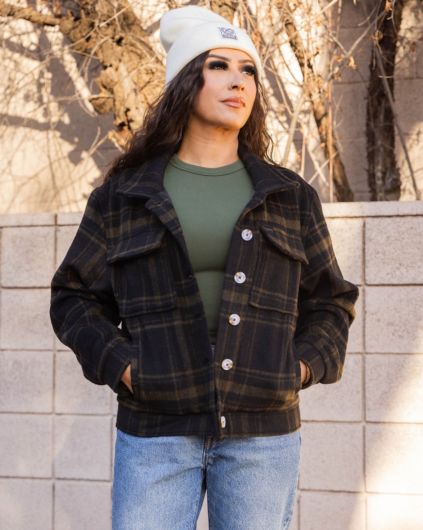 Women's Cropped Shacket - Brown & Black