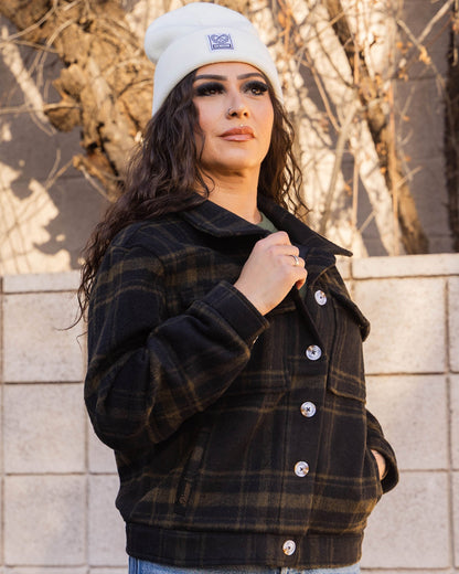 Women's Cropped Shacket - Brown & Black