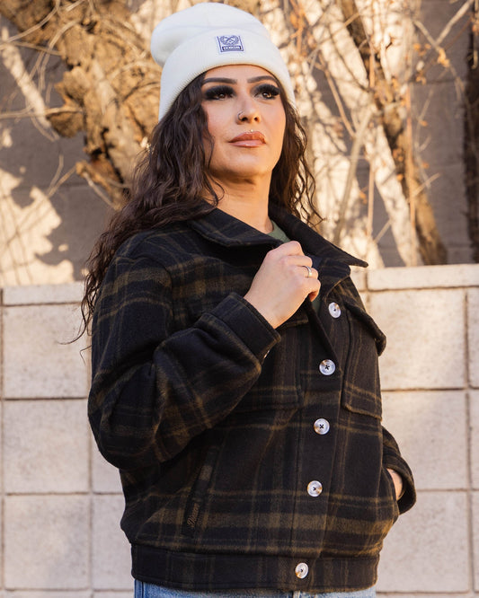 Women's Cropped Shacket - Brown & Black