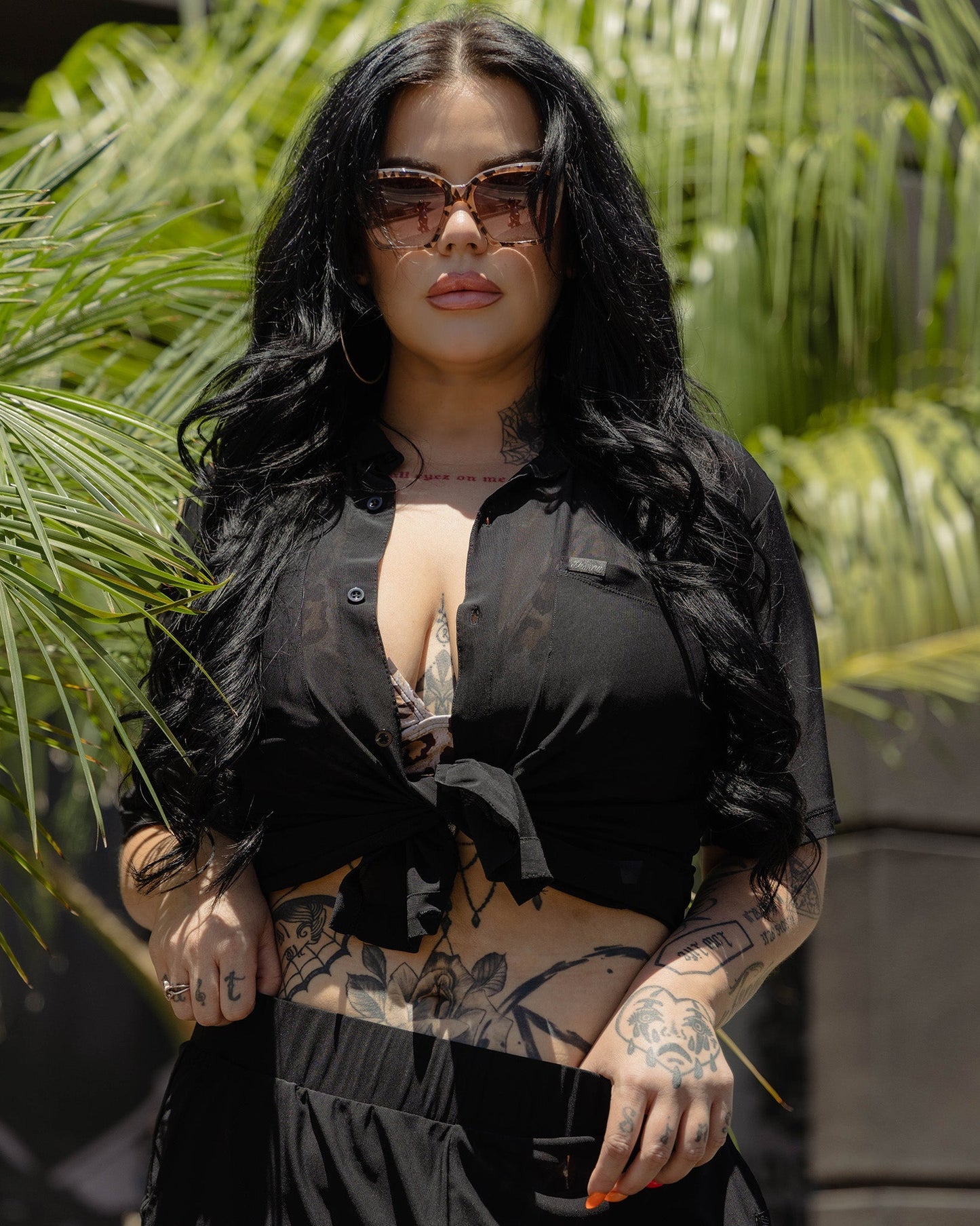 Women's Mesh Cover Up Button Up - Black