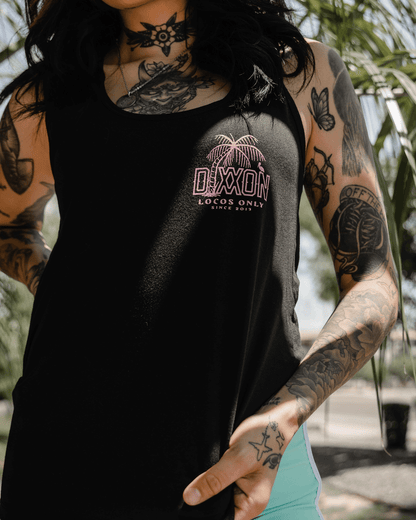 Women's Pink Locos Flowy Tank - Black