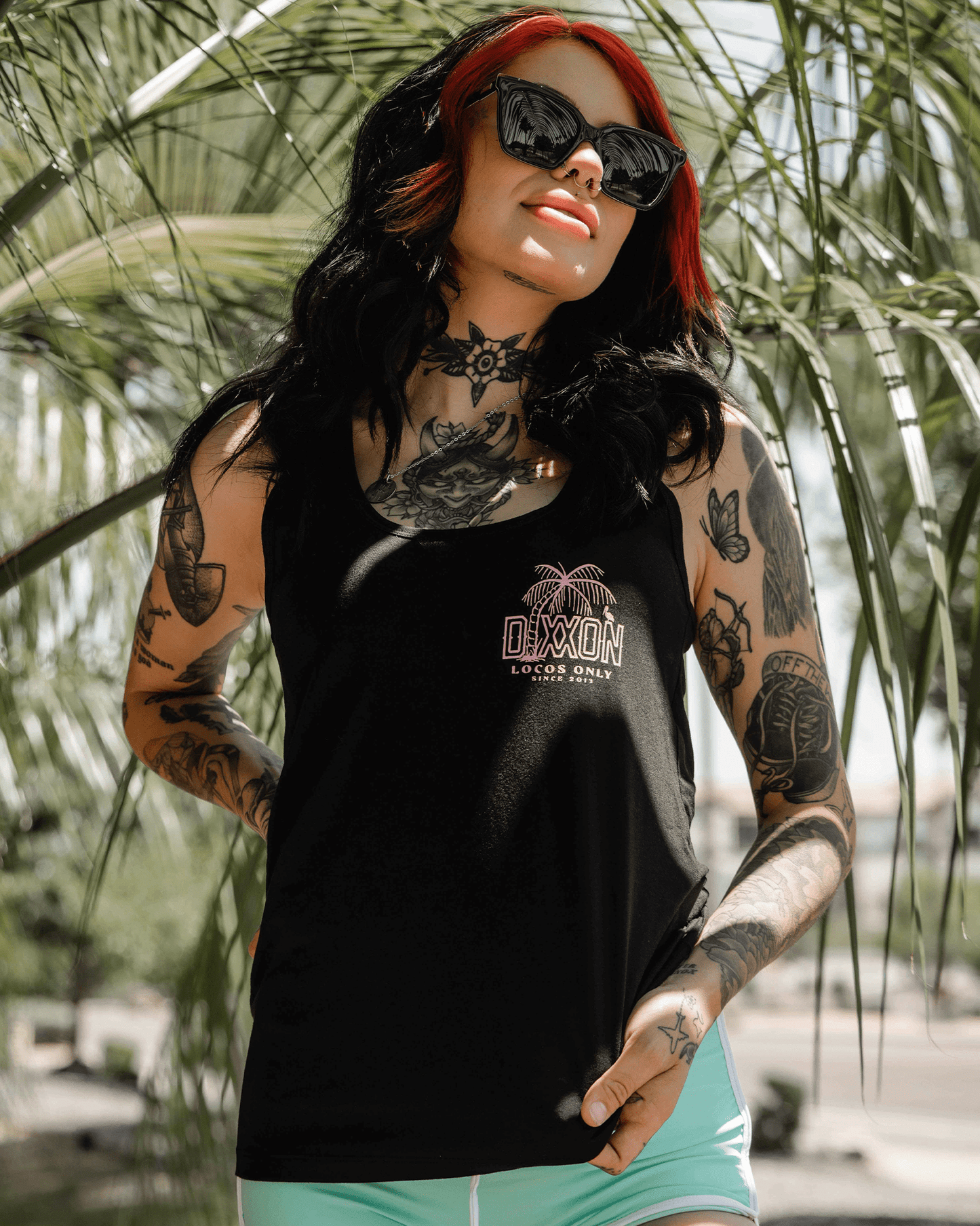 Women's Pink Locos Flowy Tank - Black