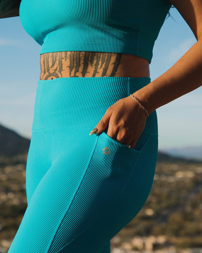 Women's Ribbed Leggings - Blue