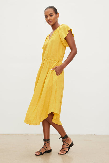 PEPPER LINEN V-NECK DRESS