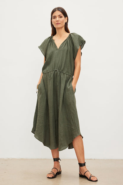 PEPPER LINEN V-NECK DRESS