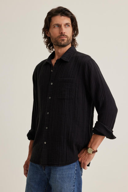 ELTON COTTON GAUZE BUTTON-UP SHIRT