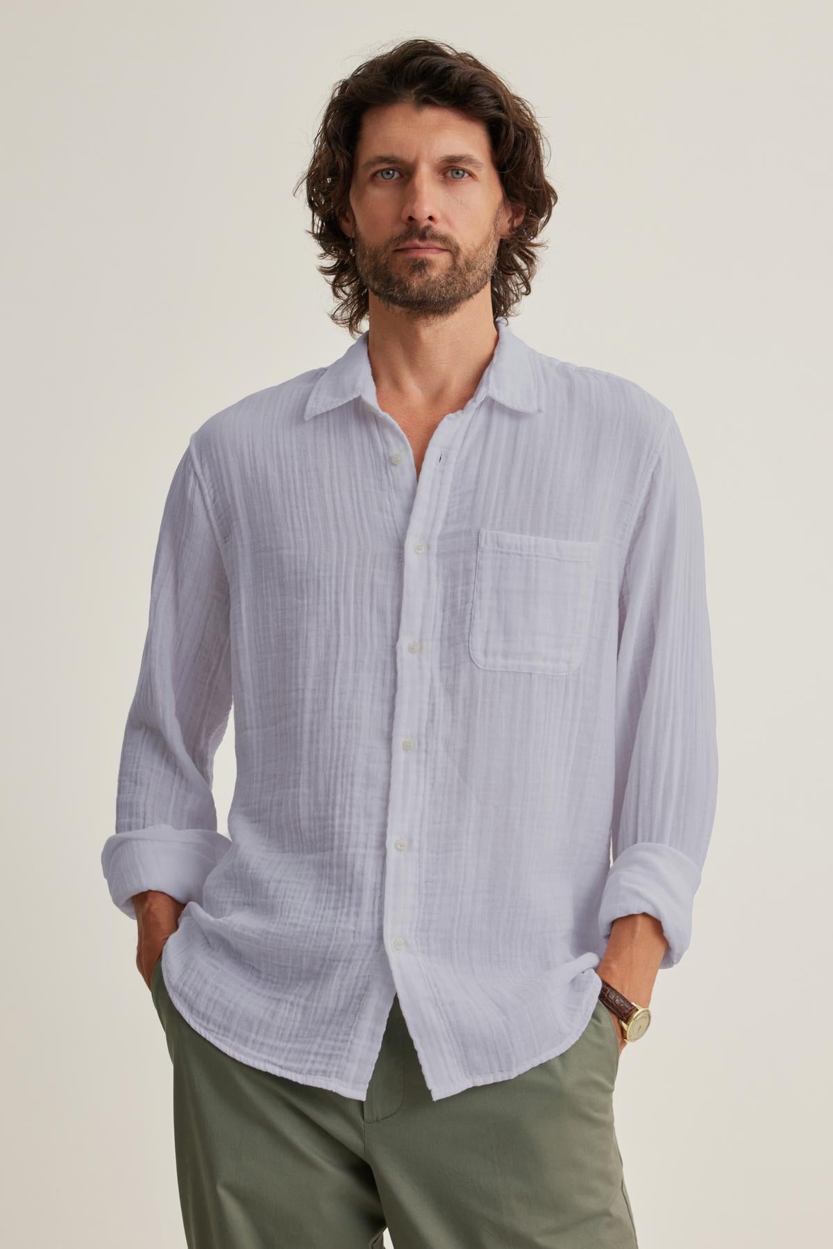 ELTON COTTON GAUZE BUTTON-UP SHIRT